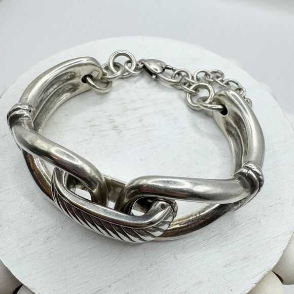BRIGHTON Chunky Cable Heavy Silver Plated Bracelet   7'' Modernist - Picture 9 of 10